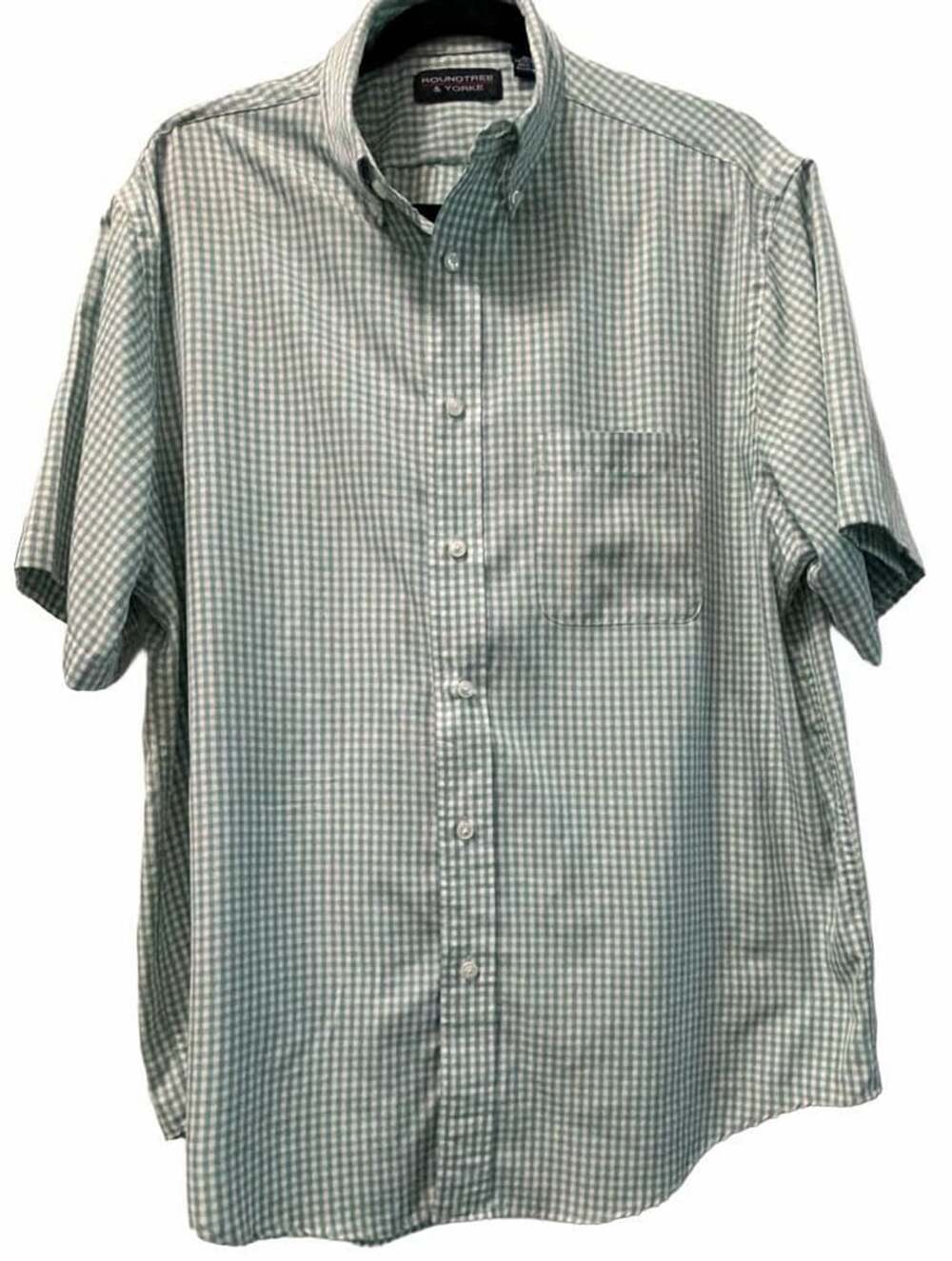 Men’s Roundtree & Yorke Green Gingham Button Down Shirt Size L